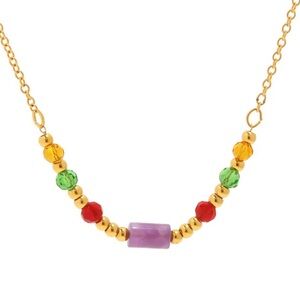 New! 18k Gold Plated Stainless Steel Colorful Stones Choker Necklace (NWOT)